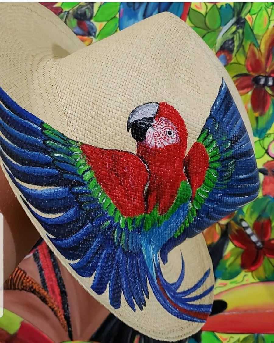 Chapéu Panamá pintado à mão, coleção Arte para Vestir